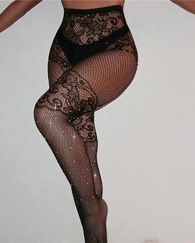 

Fishnet Mesh Studded Sexy Stockings, Black