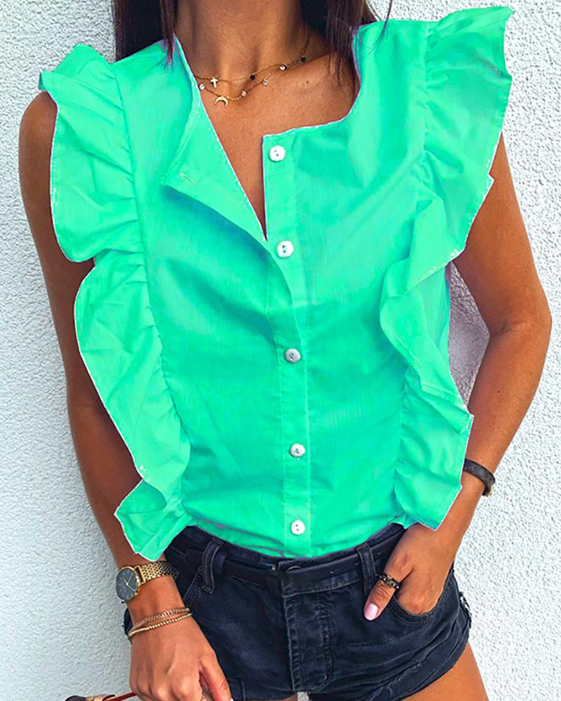

Ruffles Button Design Solid Top, Green