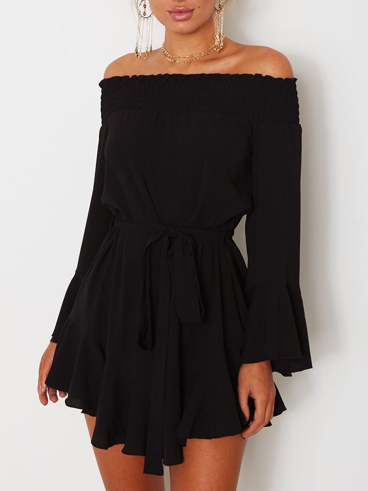 

Sexy Flare Sleeve Drop Hem Pleated Chiffon Casual Dress, White