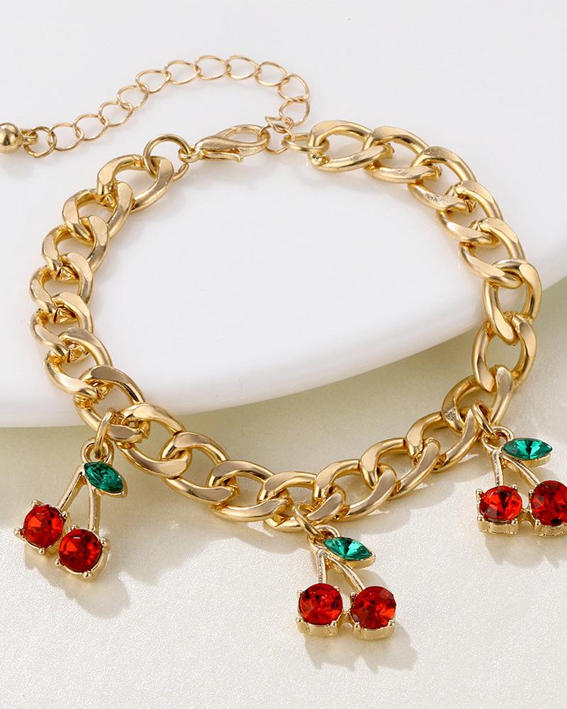 

Cherry Pattern Studded Chain Bracelet, Gold