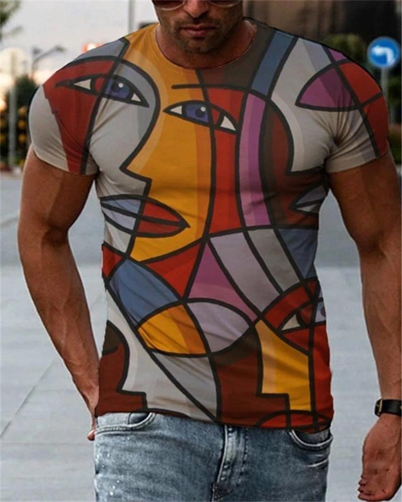 

Creative Multicolor Abstract Print Short Sleeve T-shirt, Style3