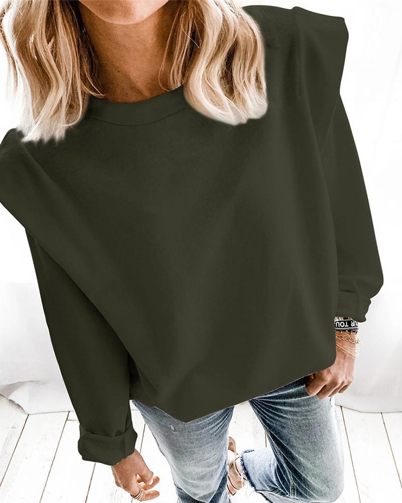 

Solid Long Sleeve Casual Loose Sweatshirt, Army green