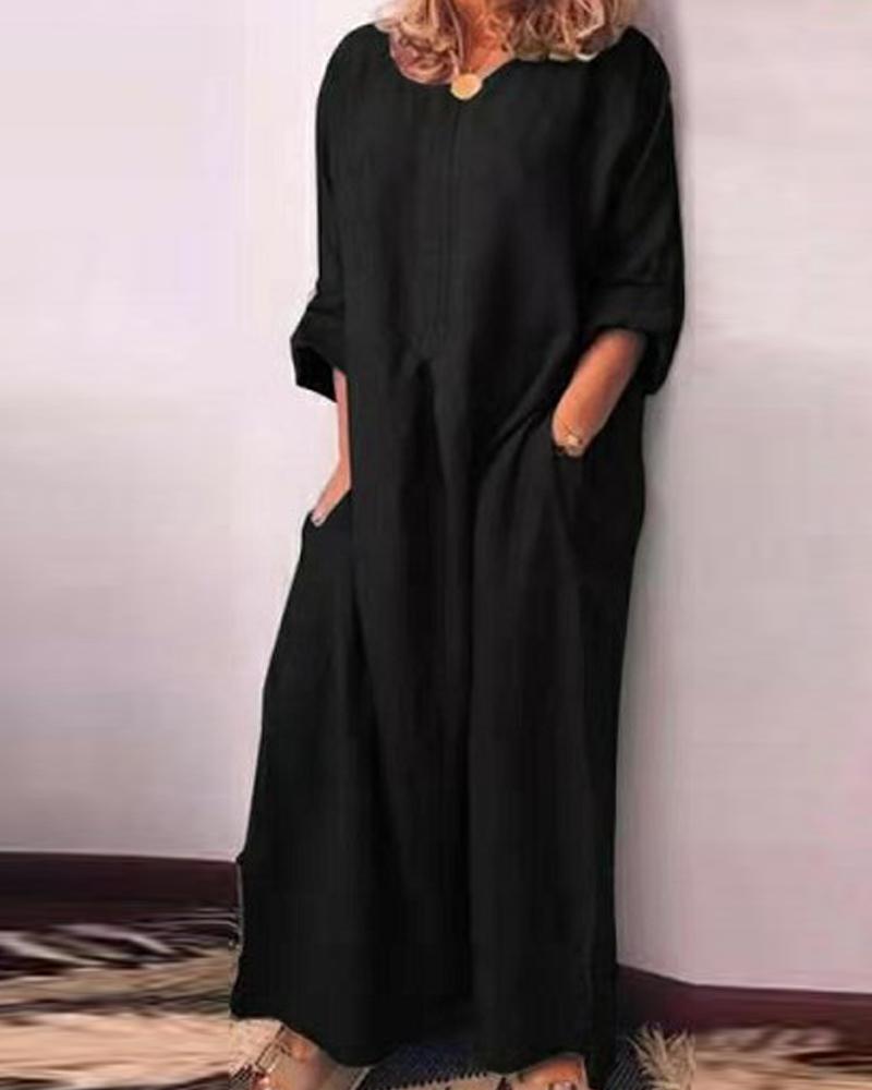 

Double Pocket Long Sleeve Maxi Dress, Black