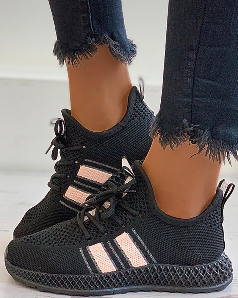 

Colorblock Lace-up Knit Casual Sneaker, Black