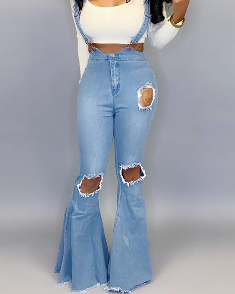 suspender denim jumpsuit