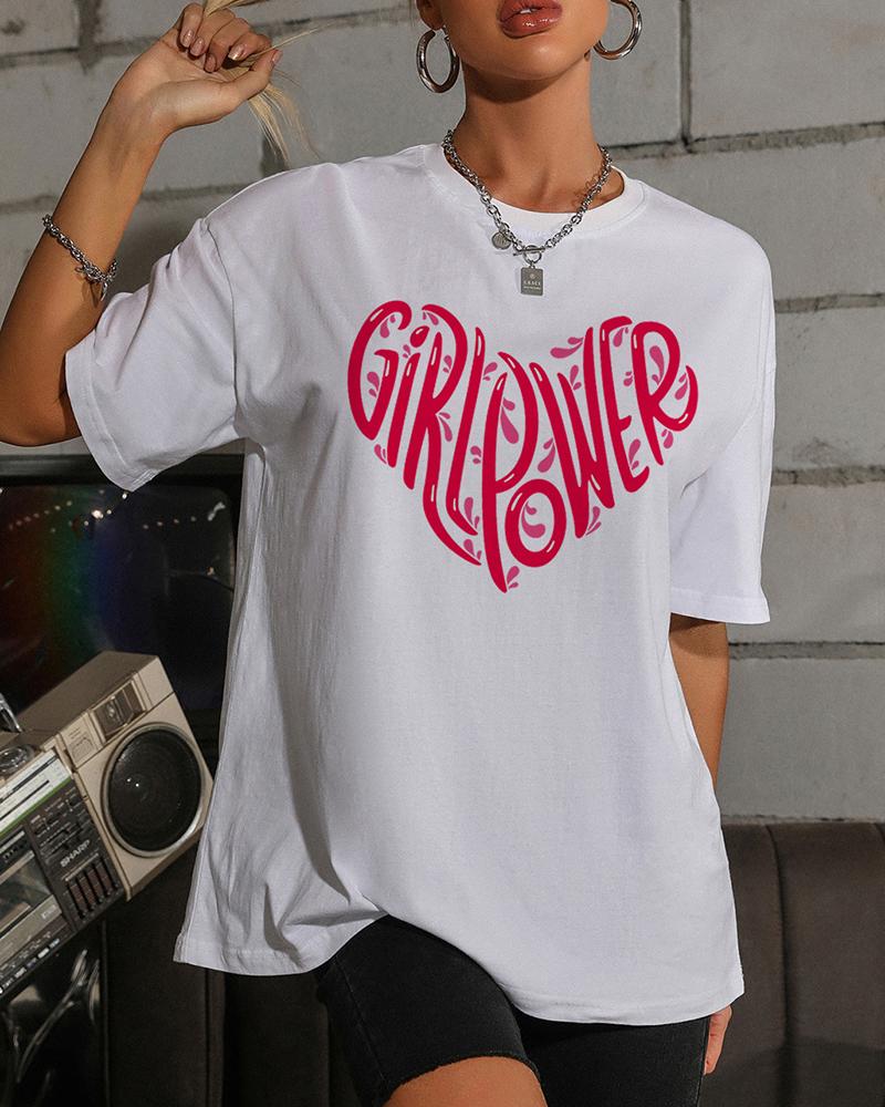 

Heart Letter Print Short Sleeve T-shirts, White