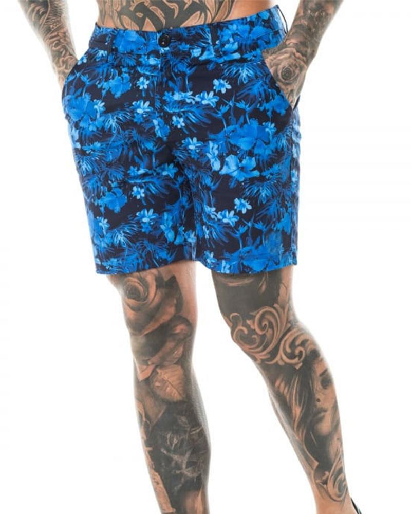 

3D Floral Print Short Pants, Blue