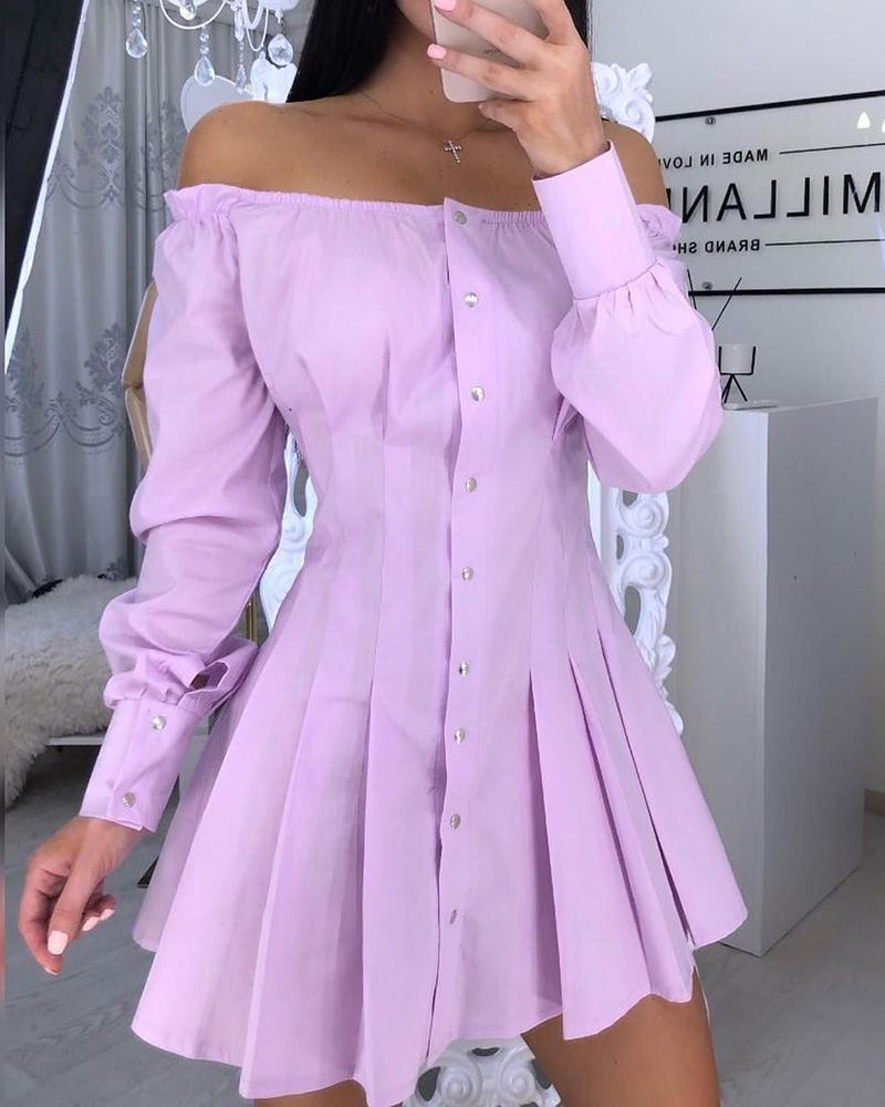 

Off Shoulder Long Sleeve Dress, Purple