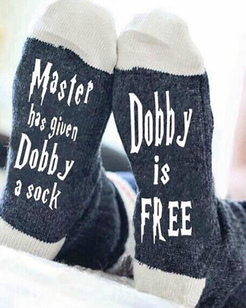 

Letter Print Colorblock Striped Socks, Dark grey
