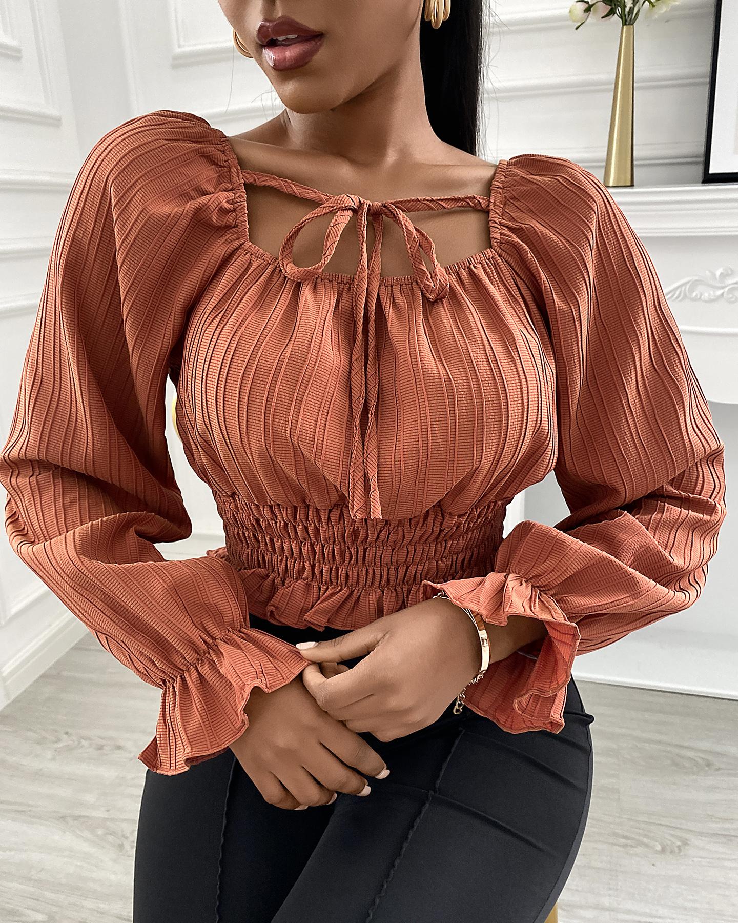 

Bell Sleeve Square Neck Women Blouse, Orange