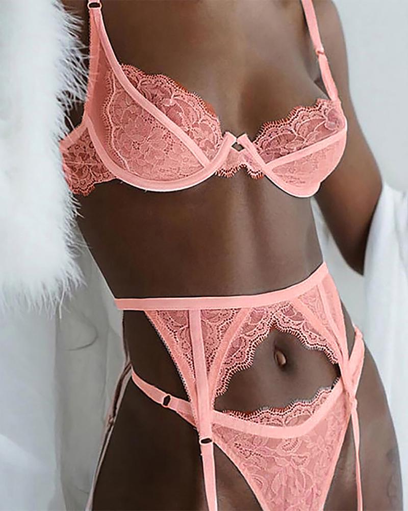 

Eyelash Lace 3PCS Lingerie Set, Pink