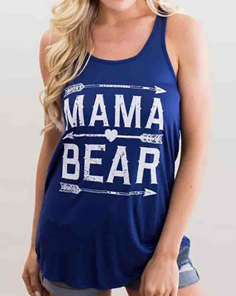 

Letter Graphic Print Thick Strap Tank Top, Blue