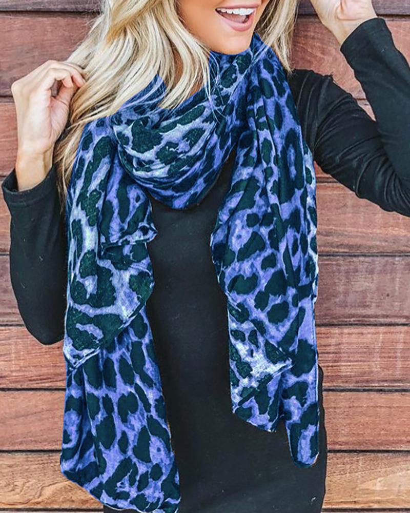 

Cheetah Print Silk Scarf, Blue