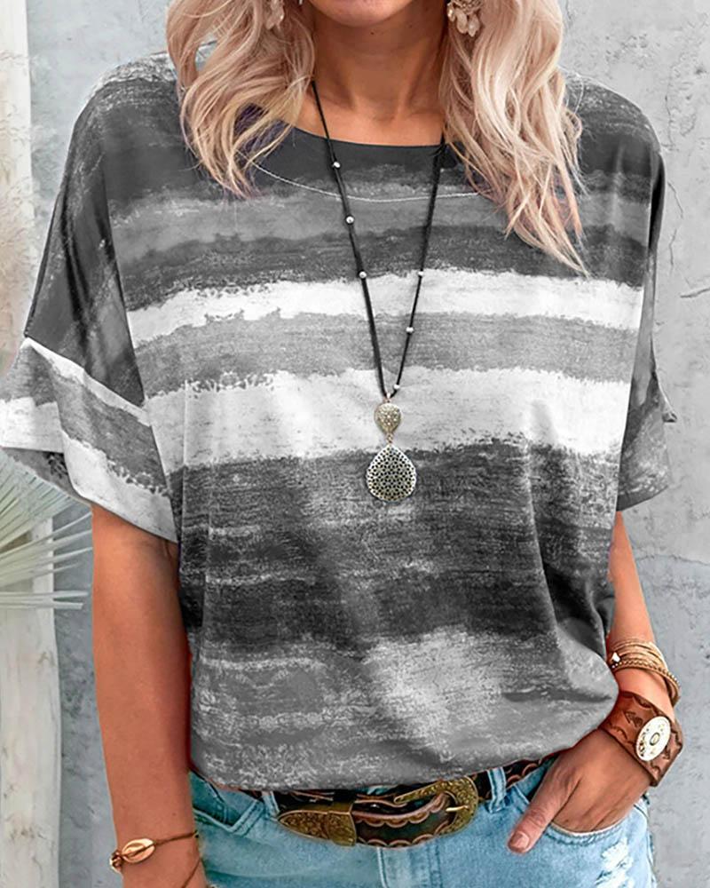 

Round Neck Colorblock Short Sleeve Casual T-shirt, Gray