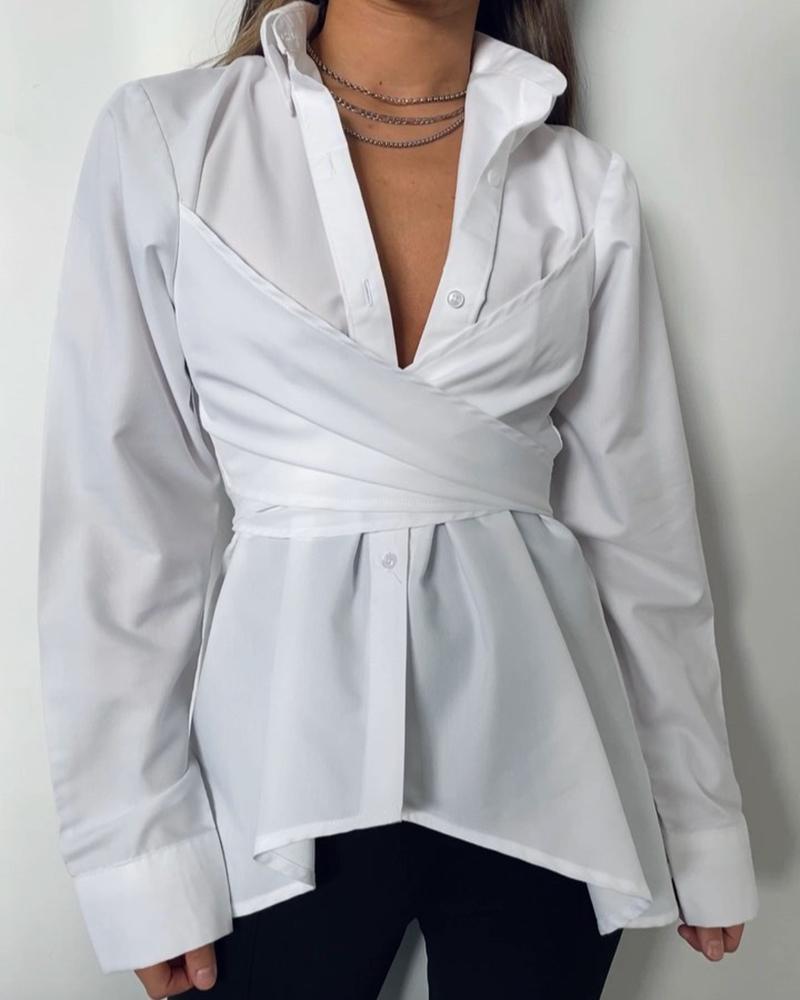 

Plain Wrap Long Sleeve Shirt, White