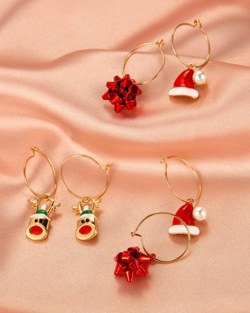 

Christmas 3PCS Moose / Hat / Geometry Pattern Drop Earring, Red