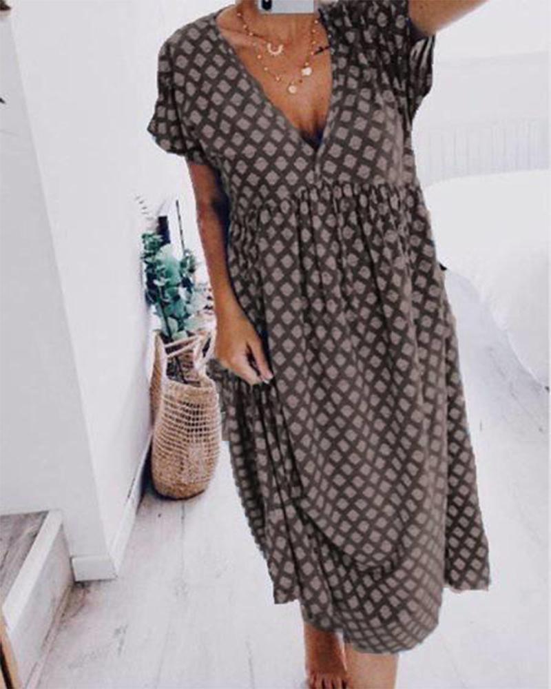 

Geometric Print V-Neck Maxi Dress, Gray
