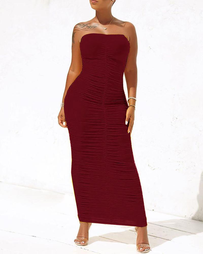 

Bandeau Ruched Sleeveless Maxi Dress, Coffee