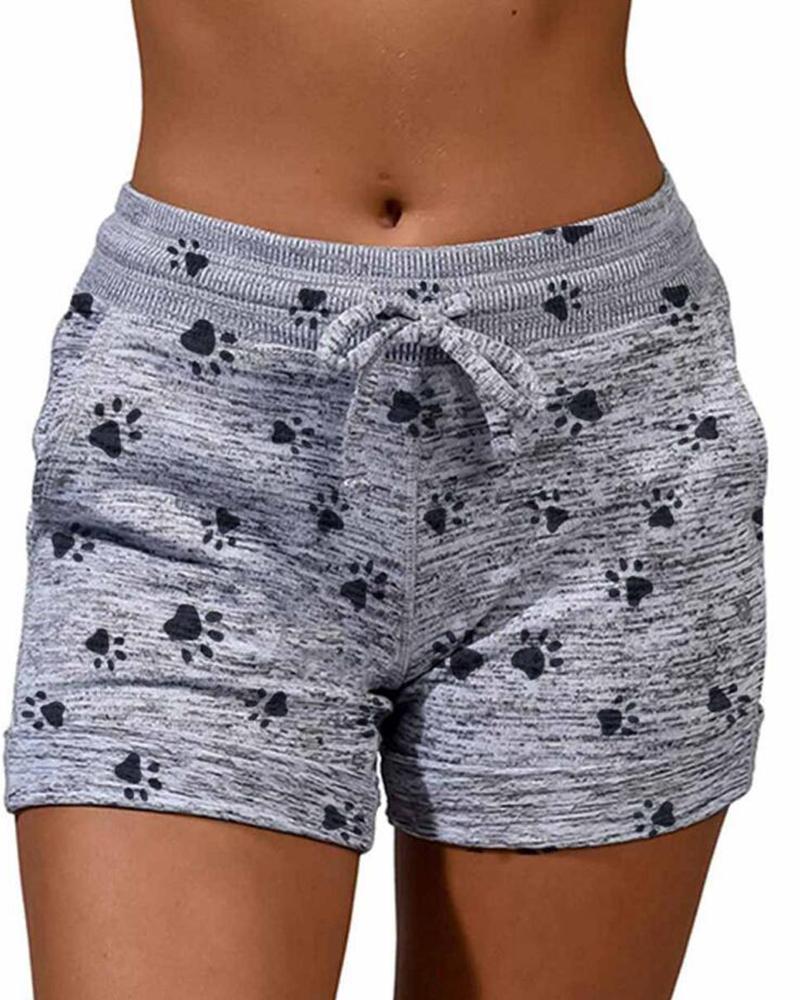 

Paw Print Drawstring Short Pants, Gray