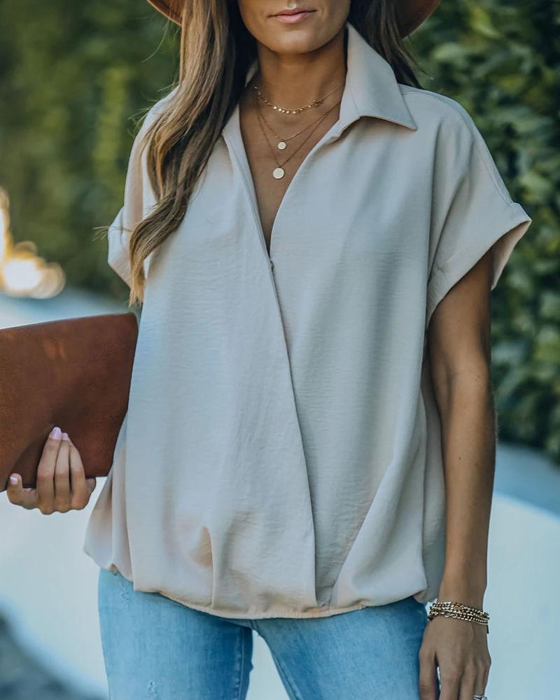 

Surplice Neck Short Sleeve Shirt, Apricot