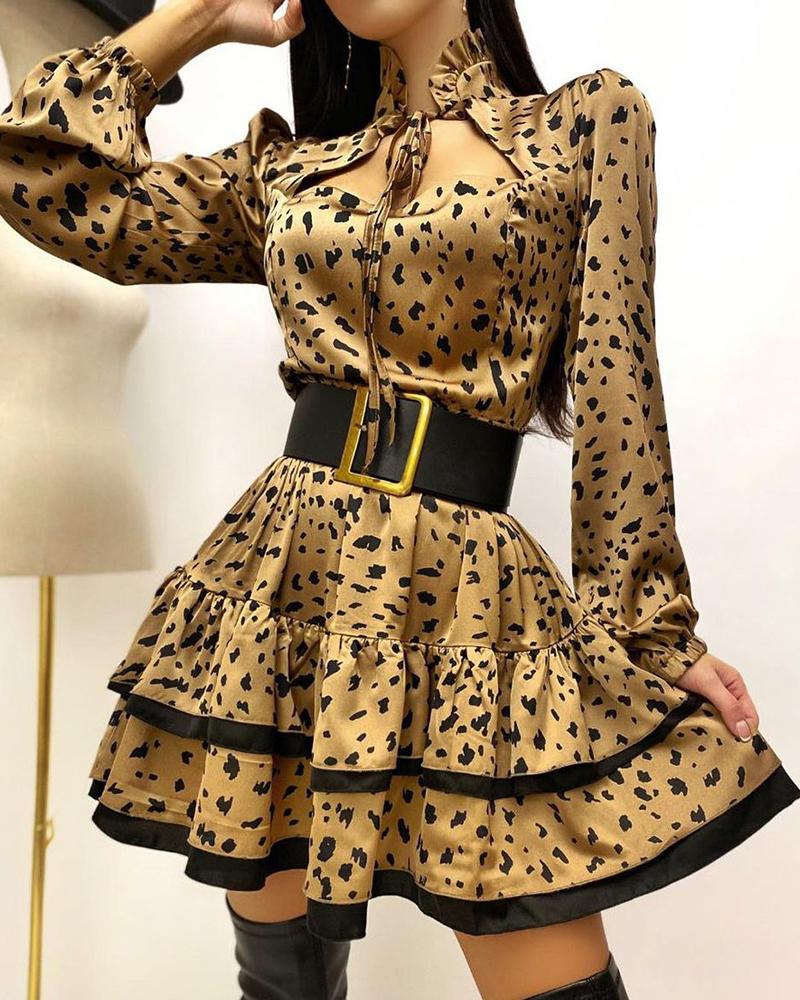 

Cheetah Print Puff Sleeve Cutout Front Dress, Leopard