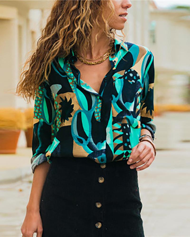 

Mixed Printed Long Sleeve Shirt, Green