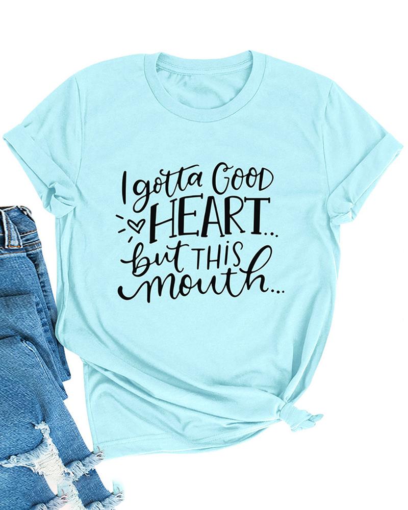 

Tie Dye Letter Print Short Sleeve T-shirt, Light blue