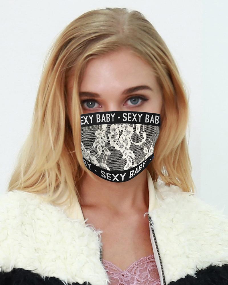 

Crochet Lace Letter Embroidery Breathable Face Mask, White