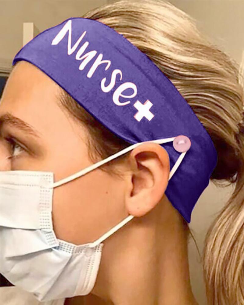 

Button Wide Headband Elastic Facemask Holder, Purple