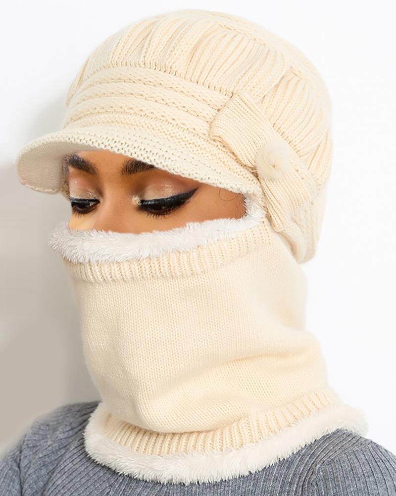 

Bow Pattern Warm Neck Knit Hat Mask Beanie, Beige