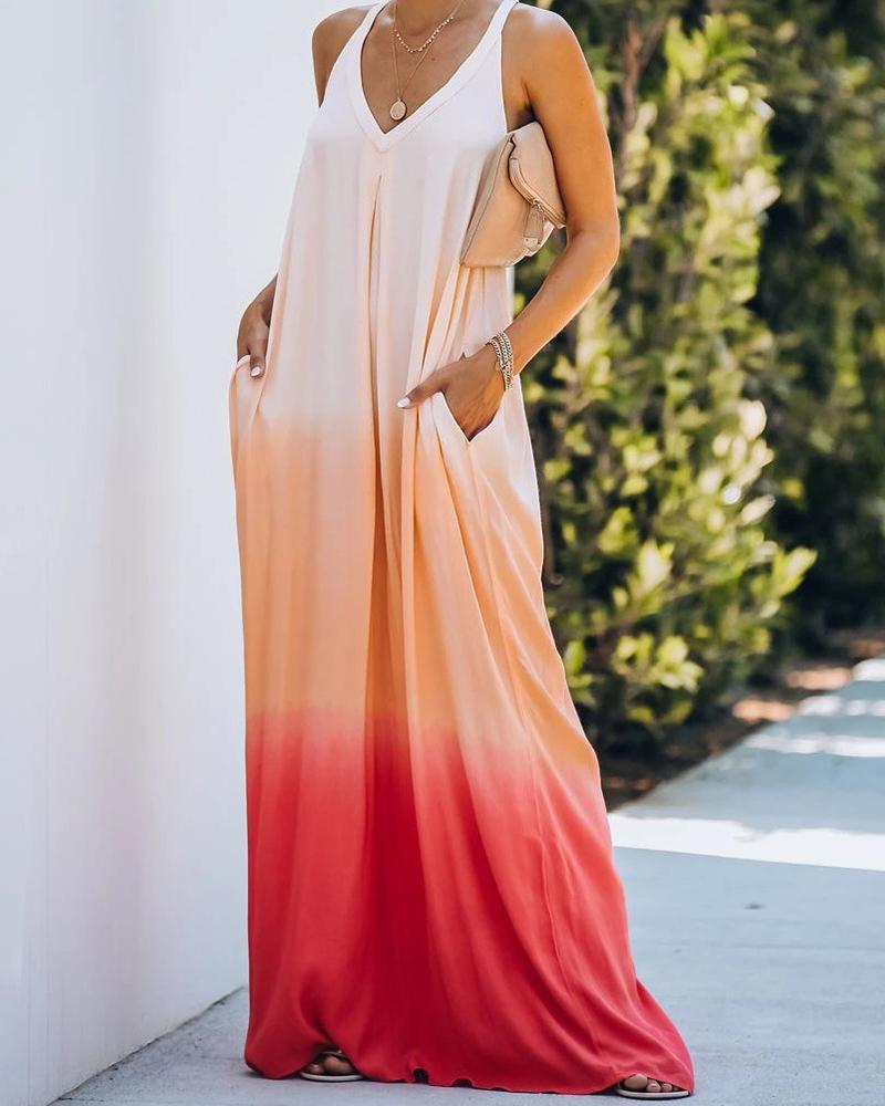 

Spaghetti Strap Tie Dye Print Maxi Dress, Red