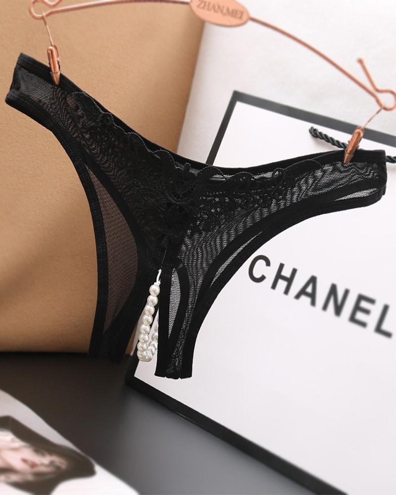 

Solid Lace Cut-out Panties, Black