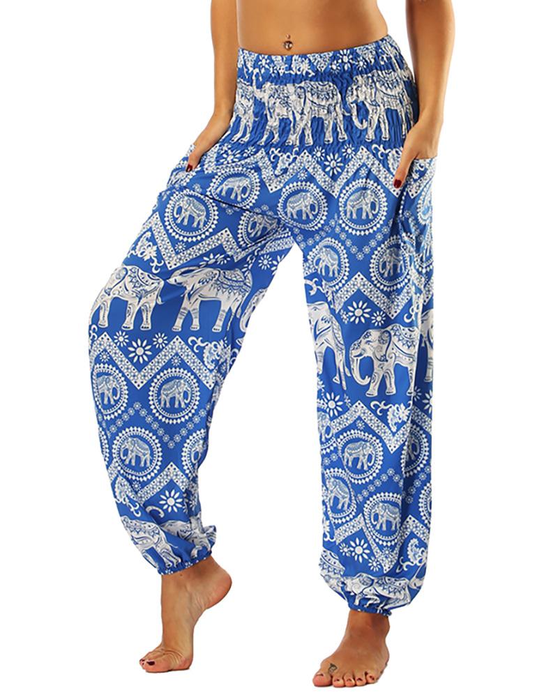 

Animal Print Wide Leg High Waist Yoga Pants, Blue