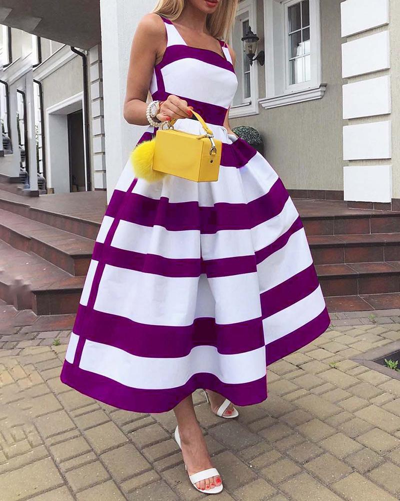 

Striped Colorblock Thick Strap Maxi Dress, Purple