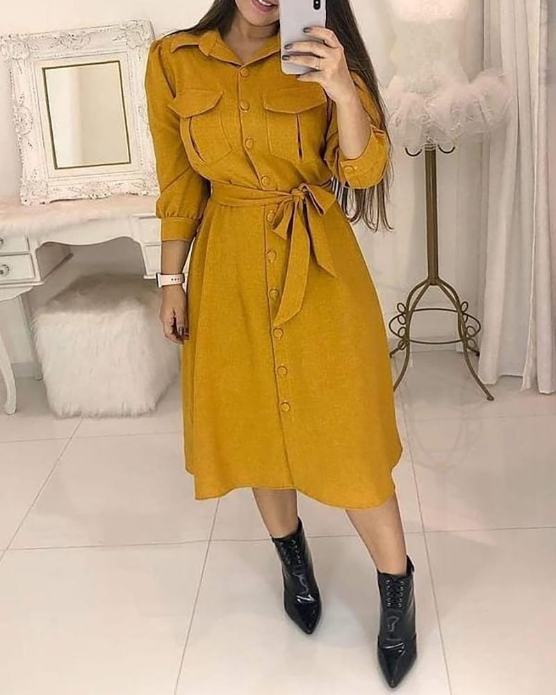 

Pocket Design Buttoned Shirt Dress, Yellow