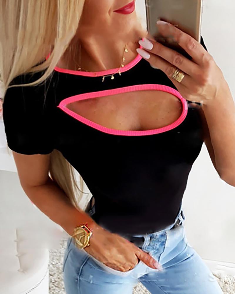 

Contrast Binding Cutout Front Top, Black
