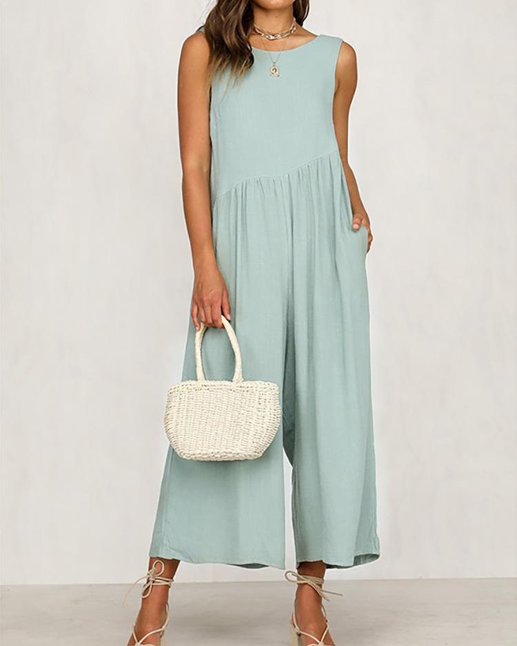 Pocket Design Open Back Casual Jumspuit