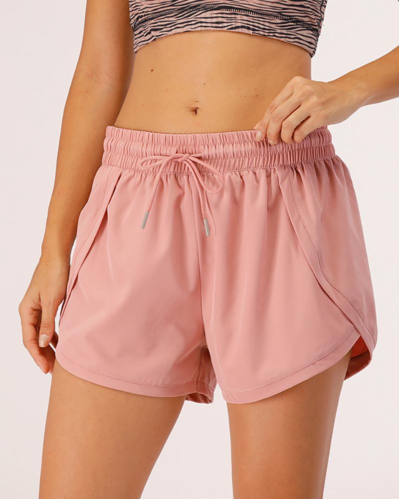 

Drawstring Layered High Waist Sporty Shorts, Pink