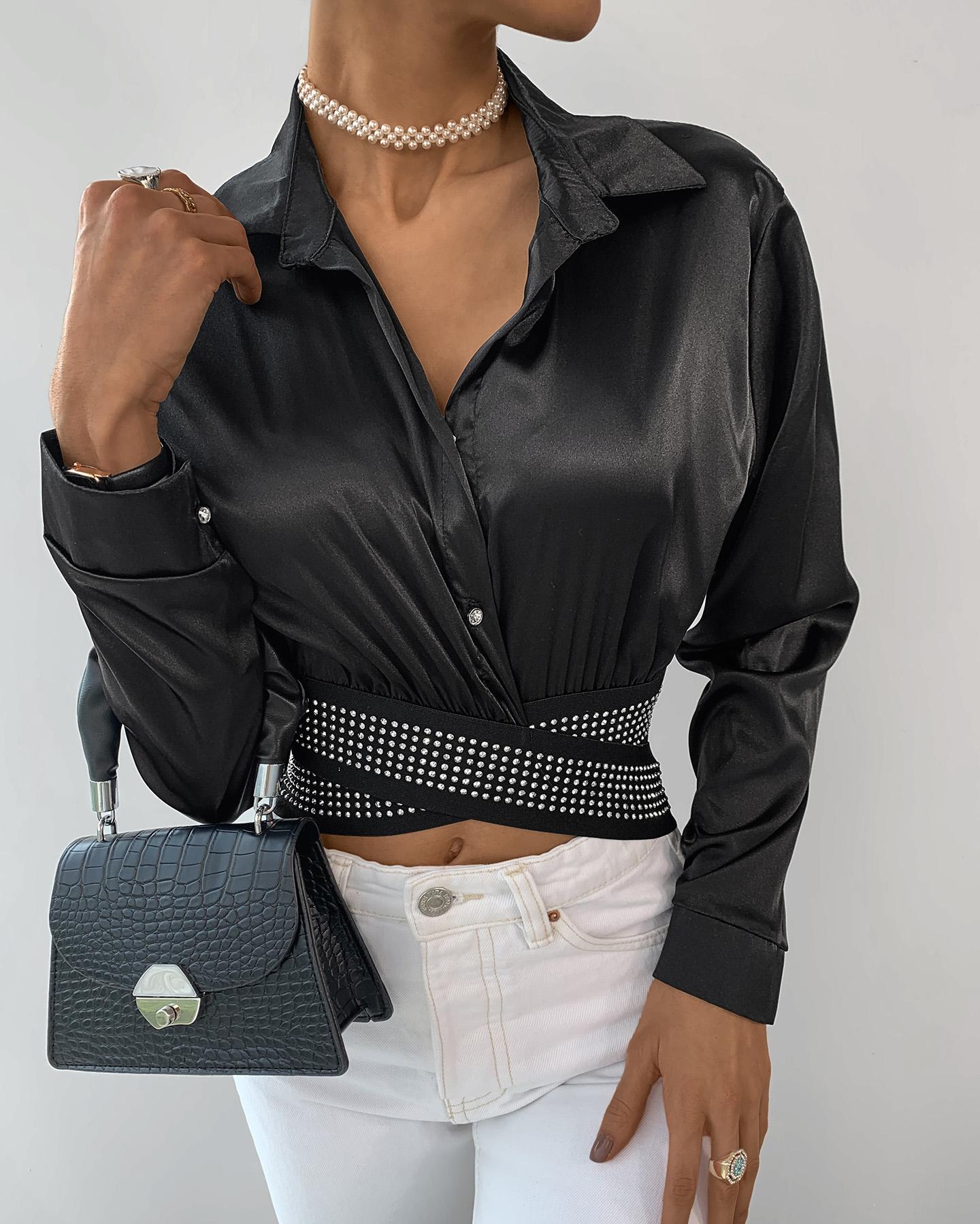 

Studded Bandage Long Sleeve Shirt, Black