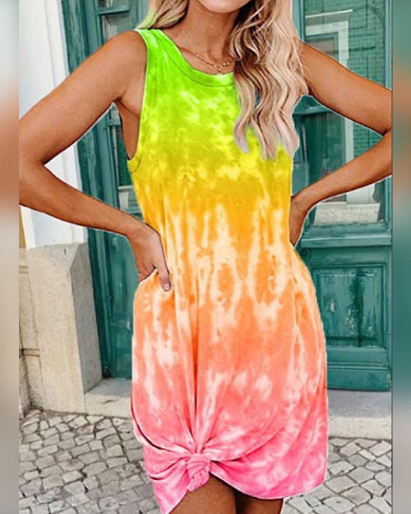 

Tie Dye Sleeveless Loose Mini Dress, Green