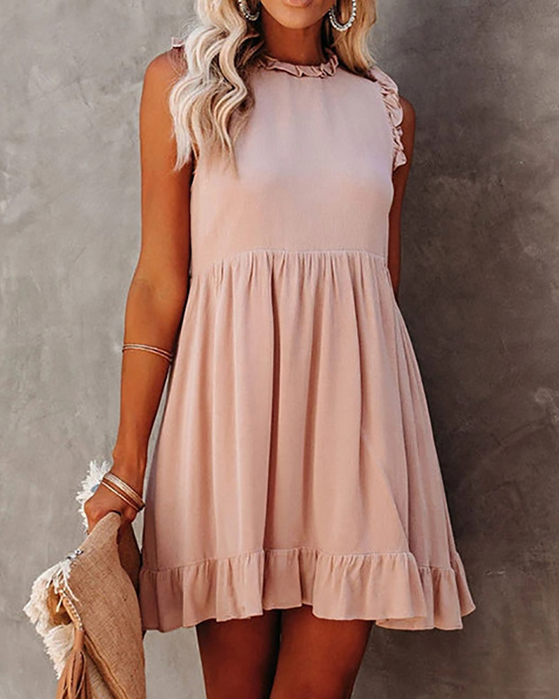

Frill Hem Ruched Sleeveless Casual Dress, Pink