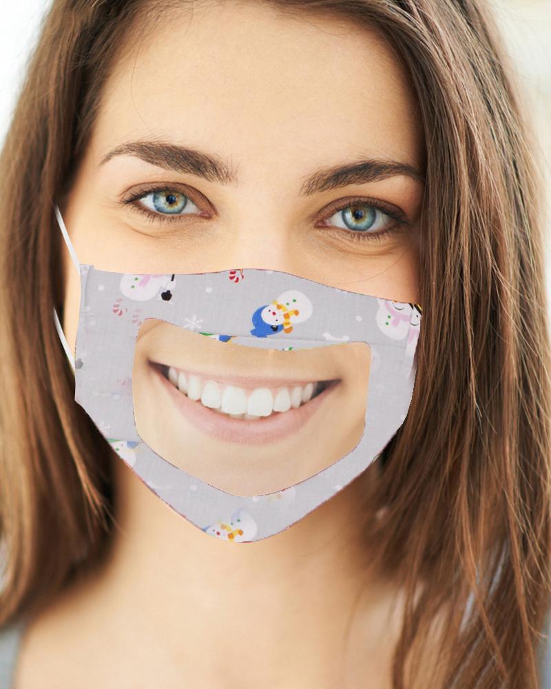 

Christmas Print Mouth Clear Window Visible Face Mask, Style5