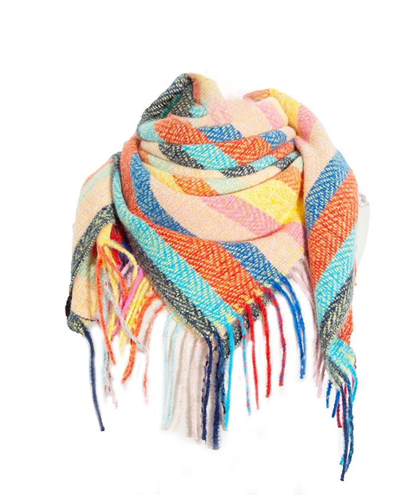 

Striped Colorblock Tassel Design Scarf, Style7