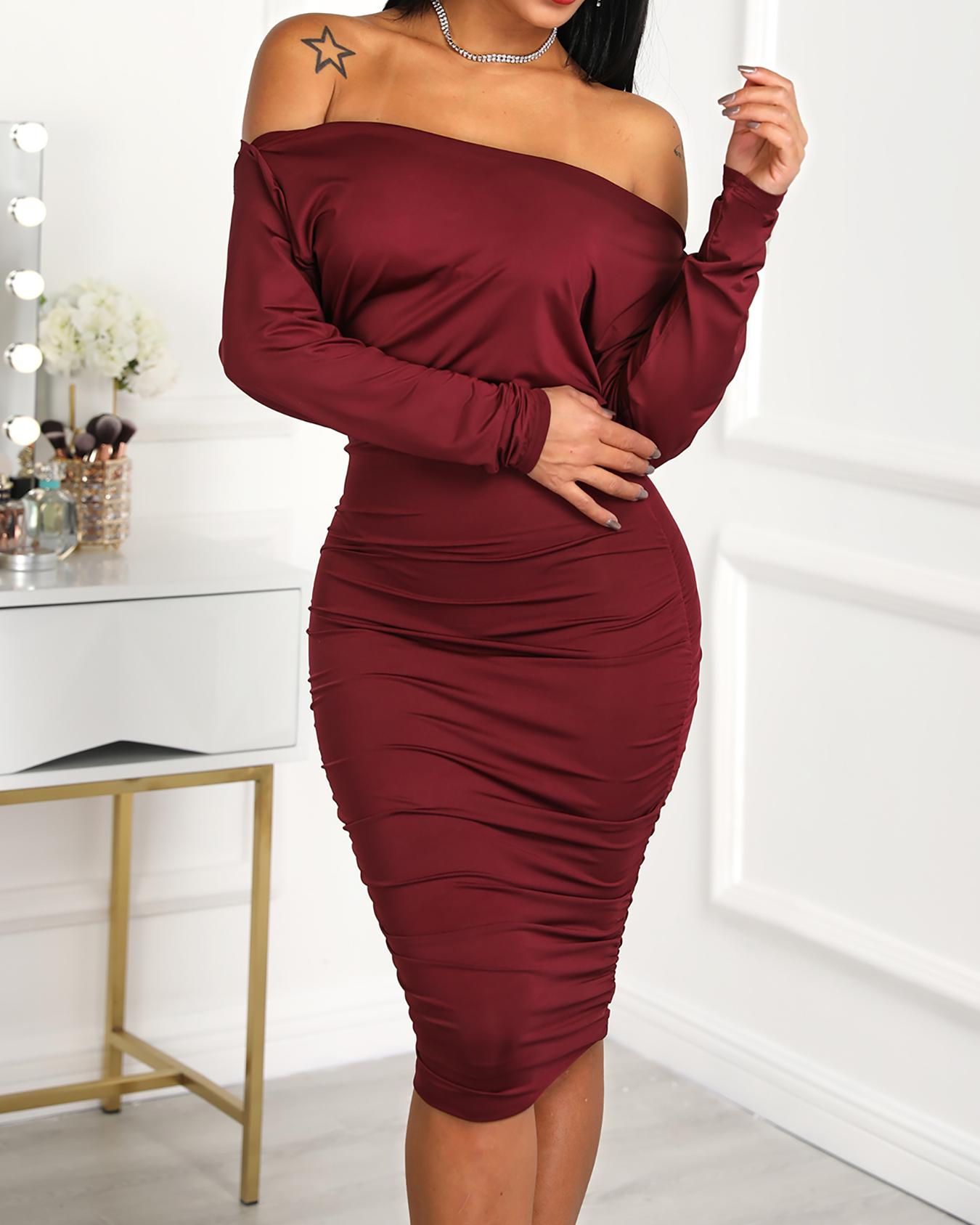 one shoulder ruched bodycon dress