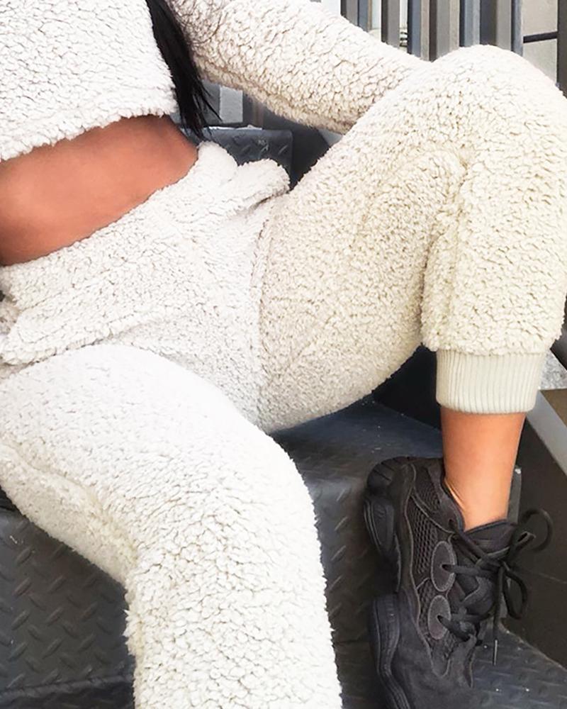 

Plain High Waist Teddy Pants, Apricot