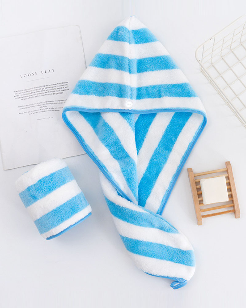 

Striped Colorblock Quick Magic Hair Dry Hat, Blue