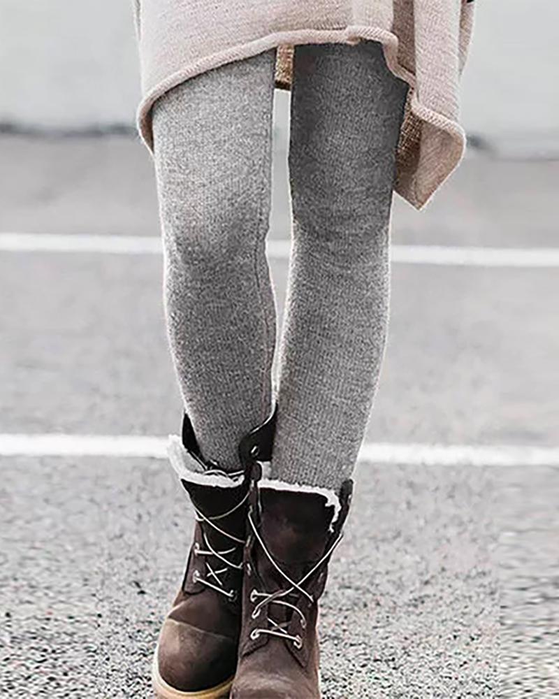

Plain High Waist Knit Skinny Leggings, Gray