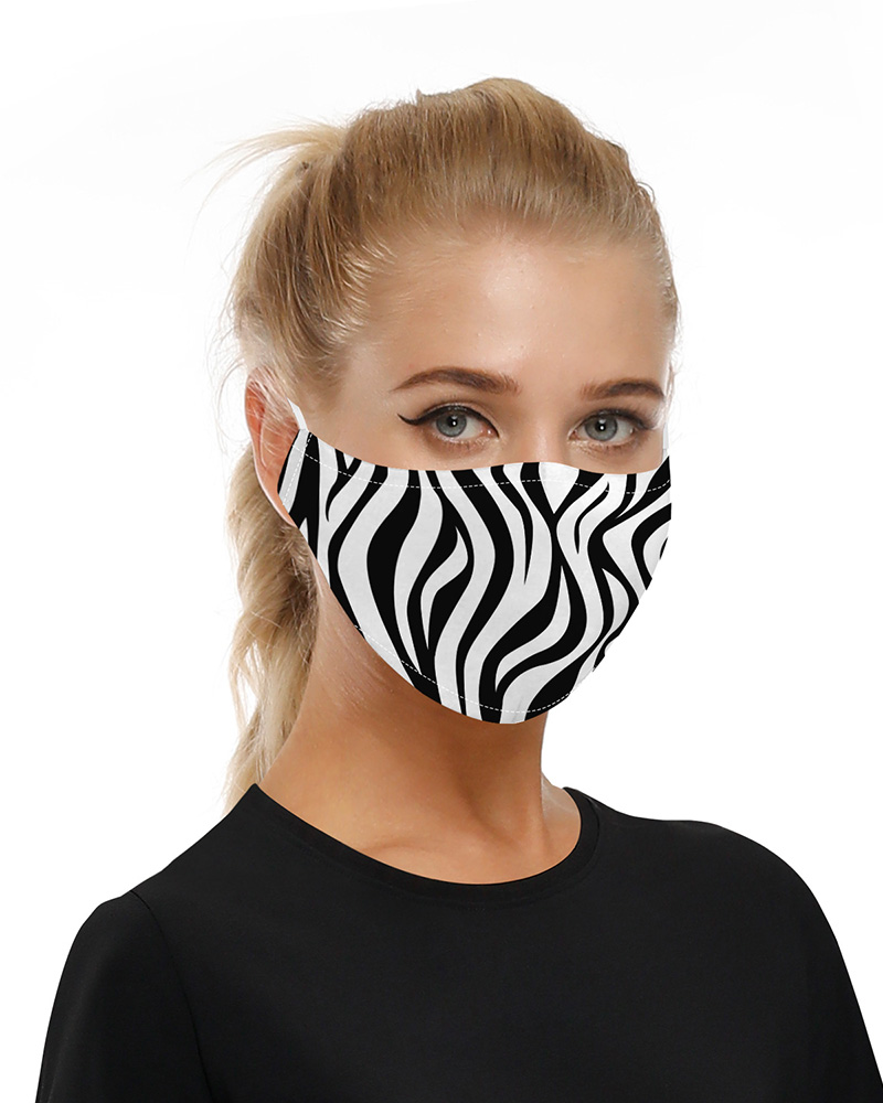 

Zebra Print Mouth Mask Breathable Washable And Reusable With Replaceable Filter, Black