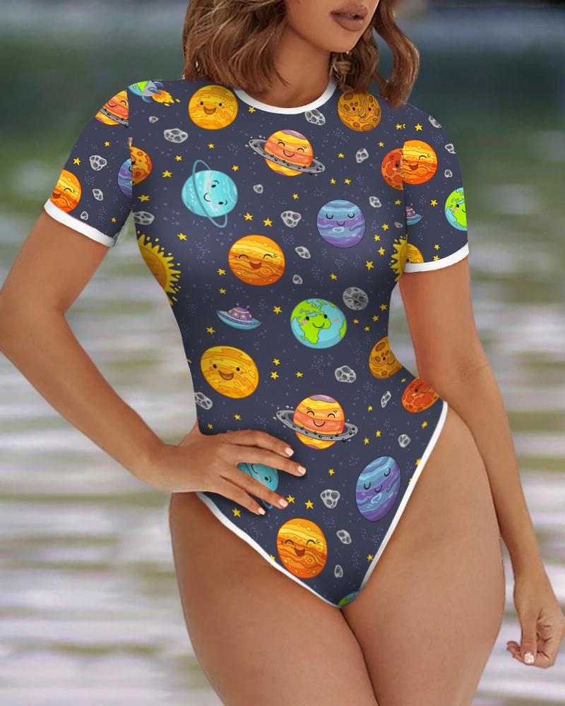 

Dinosaur Cartoon Print Short Sleeve Skinny Rompers, Style2
