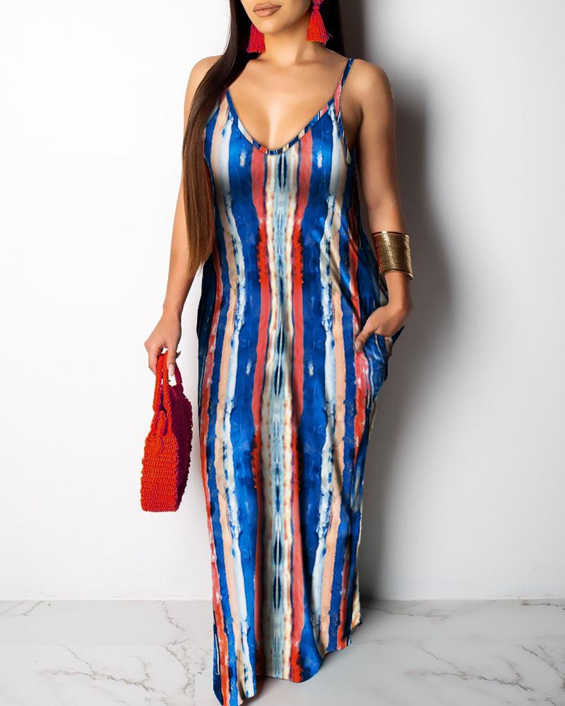 

Pocket Design Colorblock Spaghetti Strap Maxi Dress, Multicolor